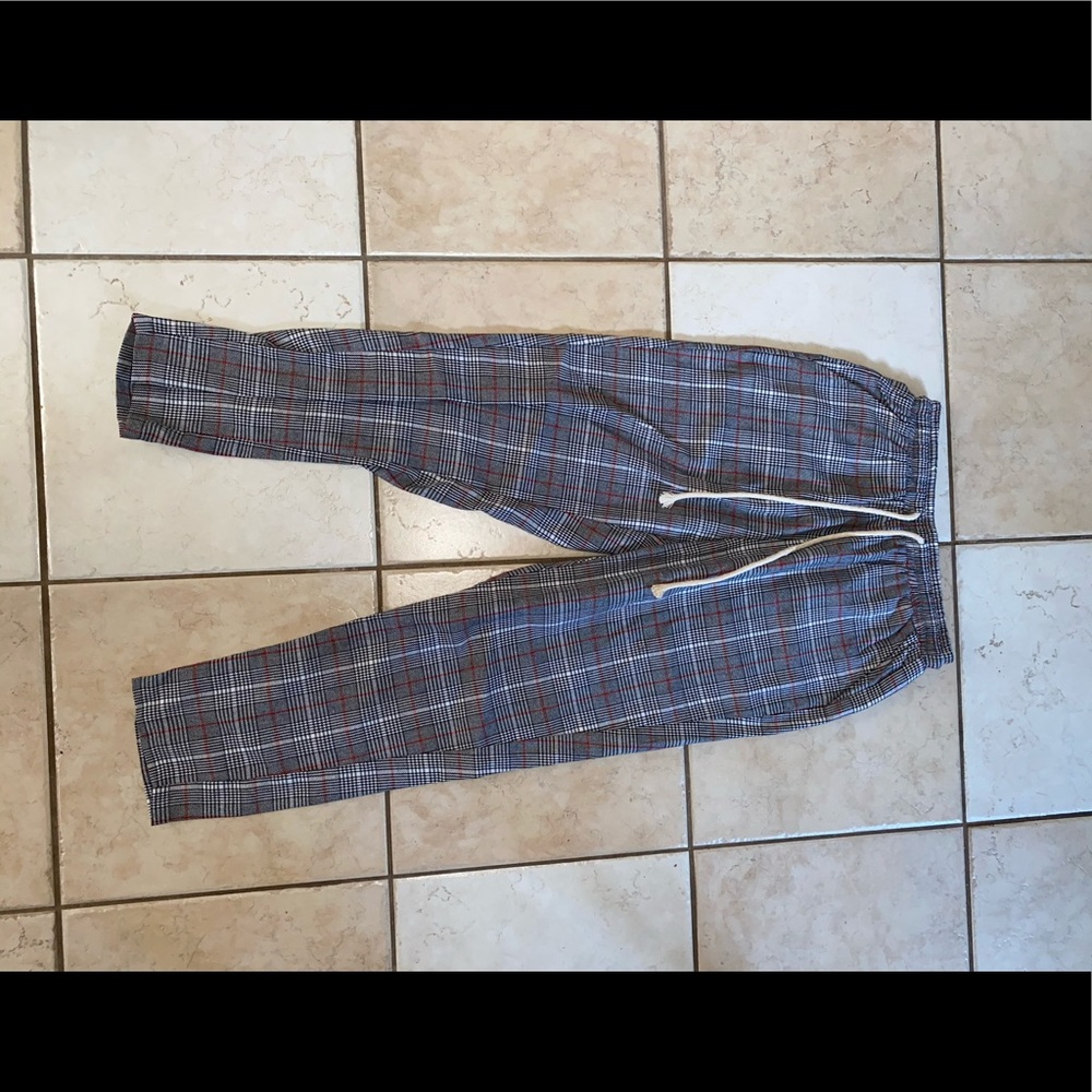 Gingham pattern drawstring pants